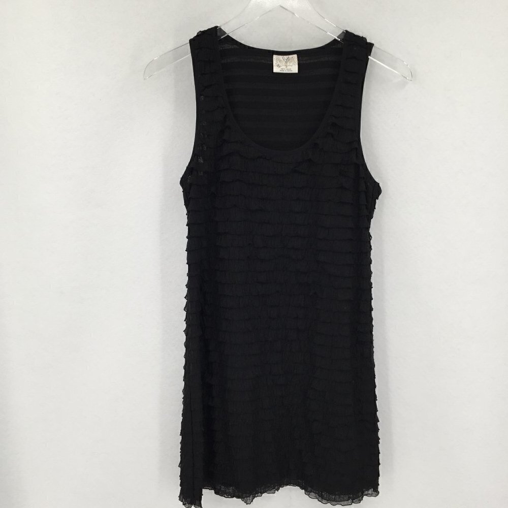 Free People tank shift ruffle tiered dress black sleeveless flapper mini Small